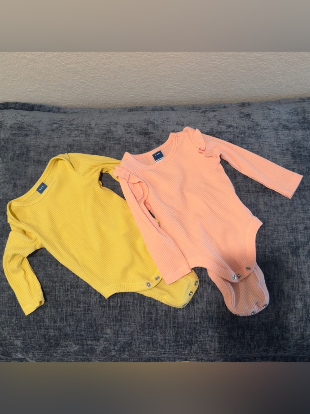 Old Navy Ribbed Long-Sleeve One-Pieces in Yellow and Peach